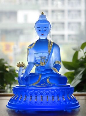 Oriental Liuli traditionnel Sapphire Vivid Crystal Buddha