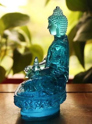 Oriental Liuli traditionnel Sapphire Vivid Crystal Buddha