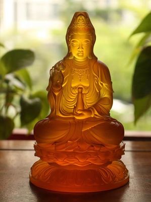 Oriental Liuli traditionnel Sapphire Vivid Crystal Buddha